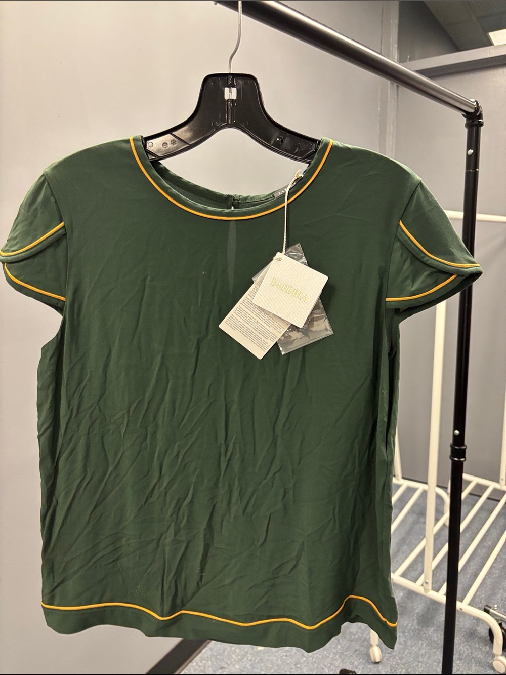 La Perla Forest Green Top with Yellow Trim
